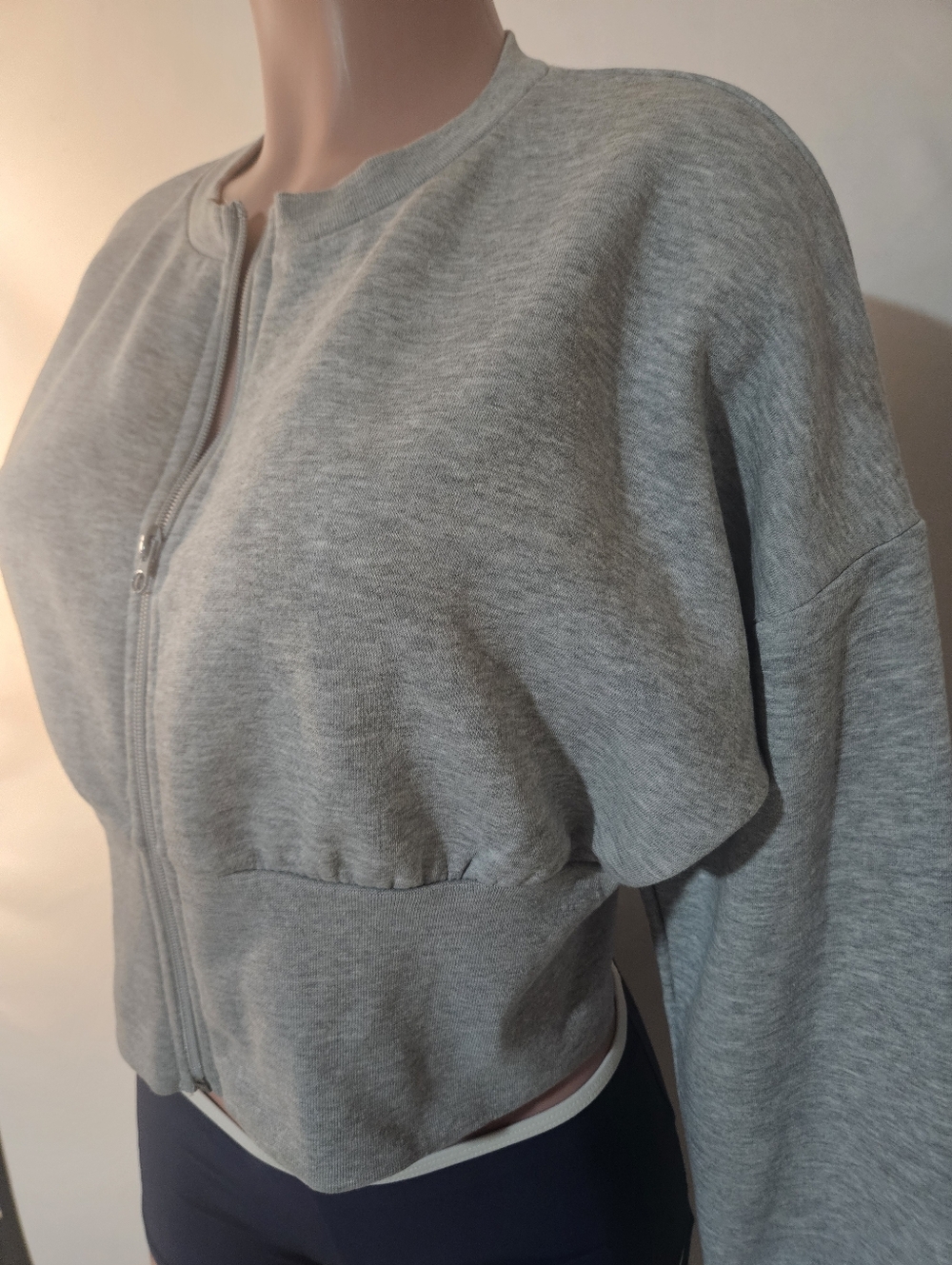 SHEIN Grey Zip-Front Cropped Jacket